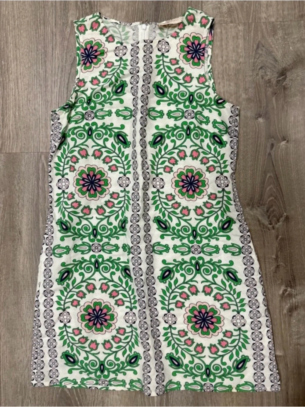 Tory Burch Green, White & Purple Printed Sleeveless Shift Dress